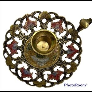 5” Ornate Brass Enamel Chamber Candle Holder